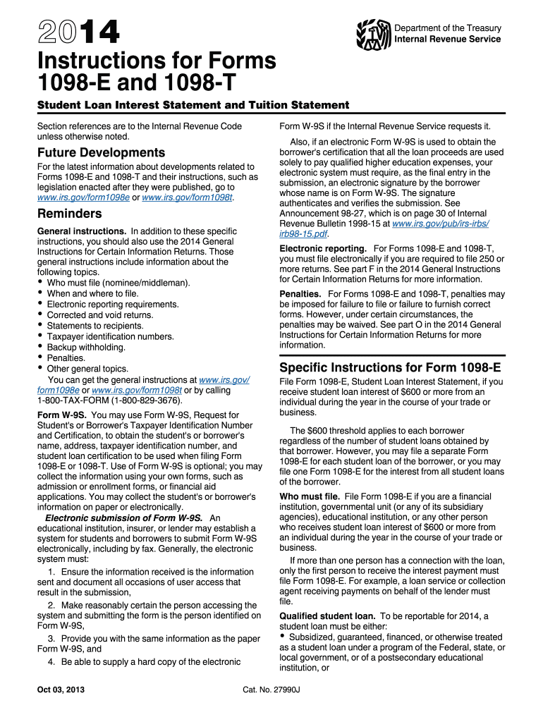  Instructions 1098 T Form 2014