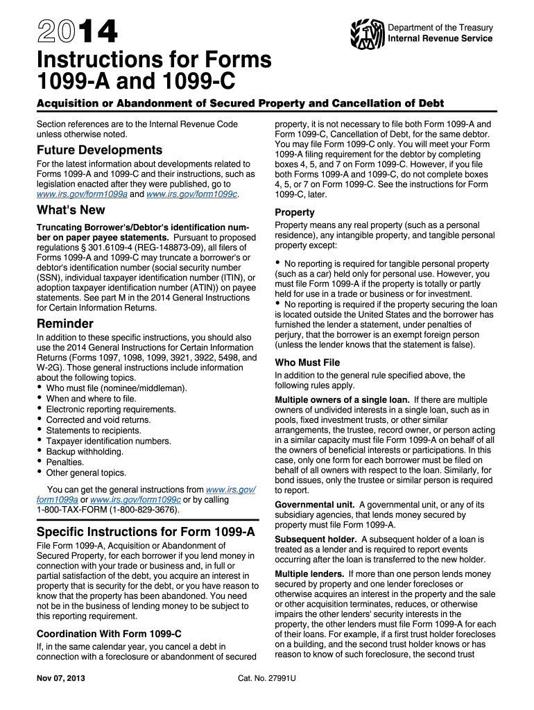  Instructions 1099c  Form 2014