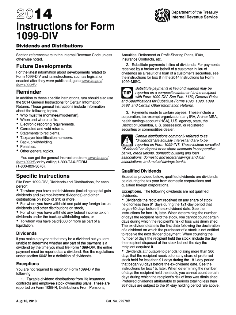  Instruction 1099 Div Form 2014