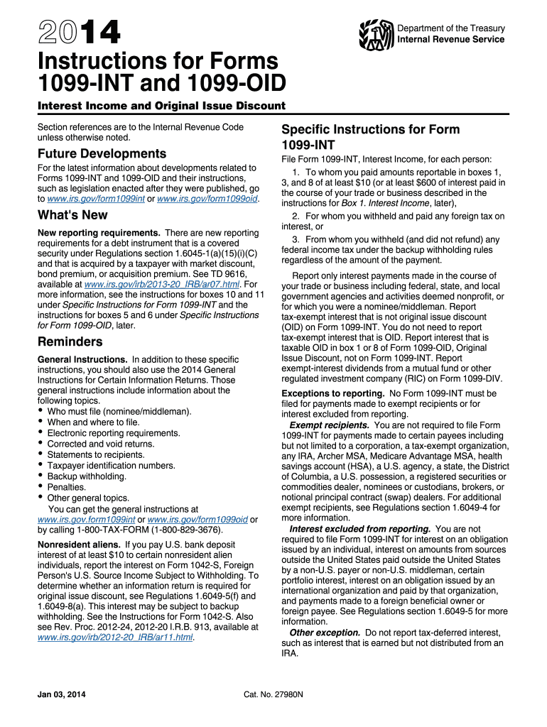  Irs Instructions 1099 Int  Form 2014