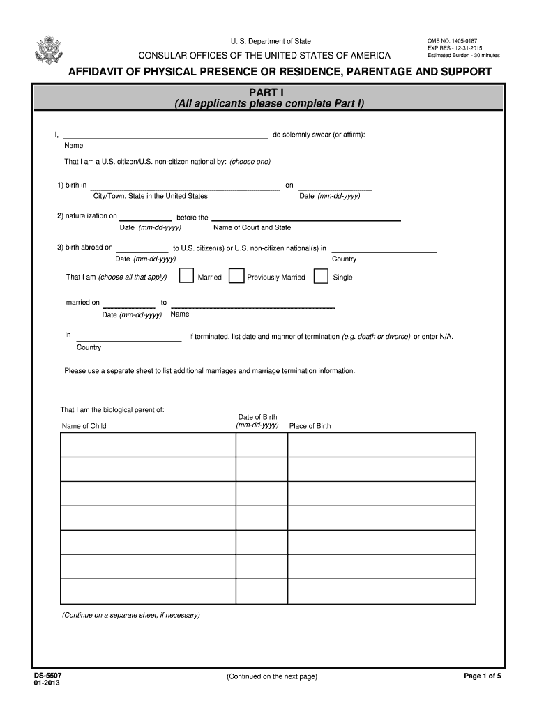  Affidavit Parentage  Form 2013