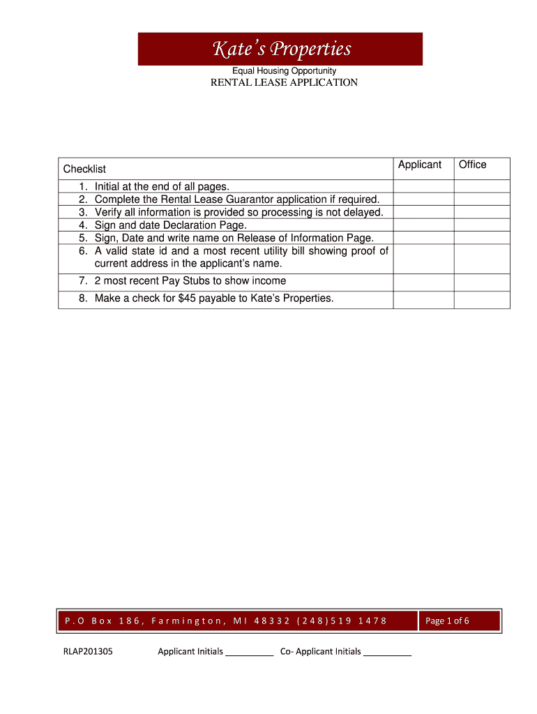  Rental Lease Application PDF Kate&#39;s Properties 2013