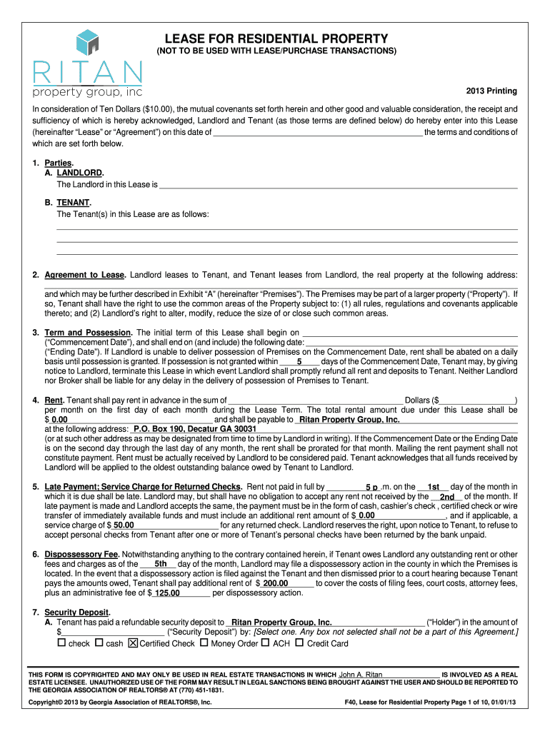 Lease Agreement  Form