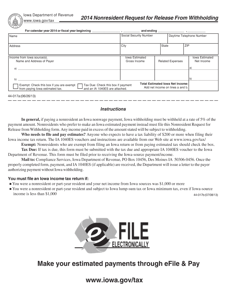  Ia 1040es  Form 2014