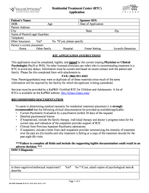 Get and Sign Tricare Residential Treatment Center Application 2013-2022 Form