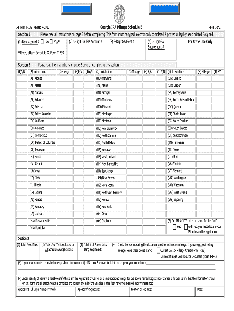  Georgia Irp Mileage Schedule B 2013-2024