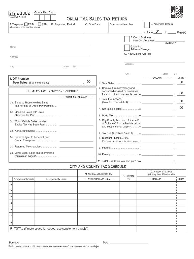  Oklahoma Sales Tax Reporting Form 2014