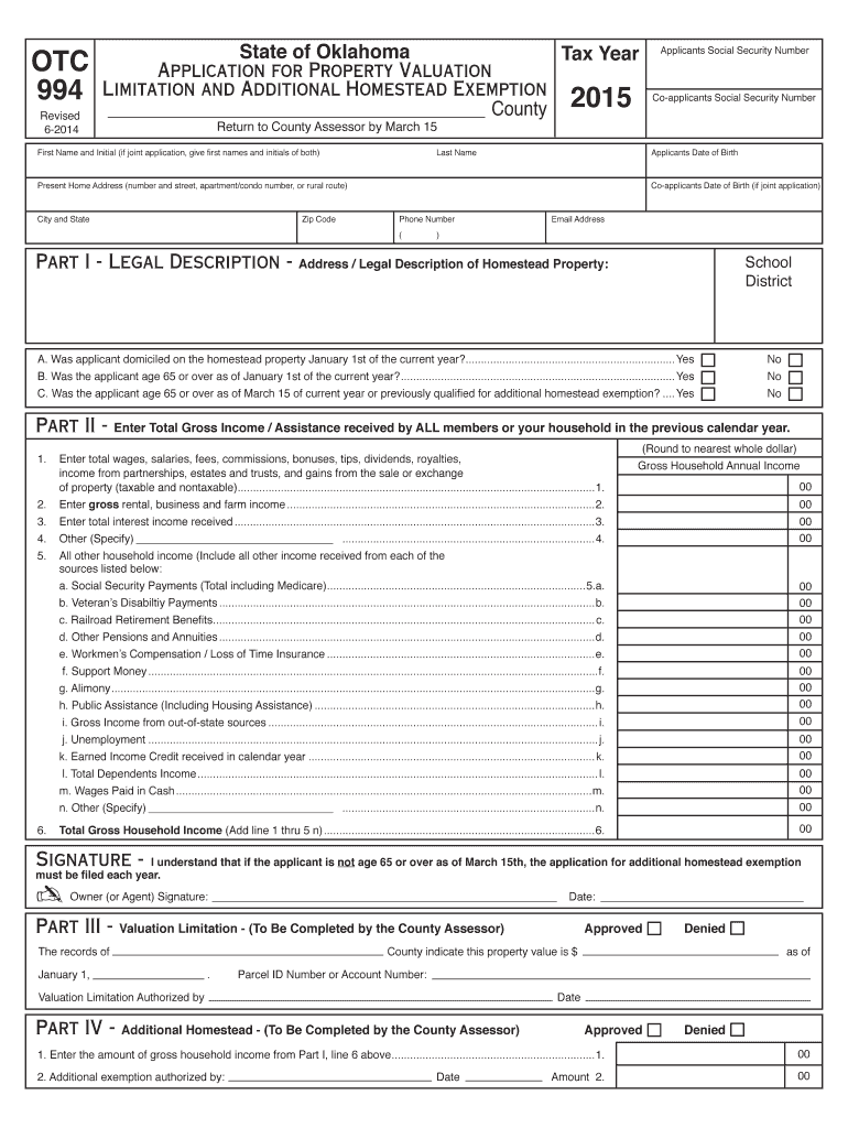 Get and Sign Oklahoma Tax Homestead Exemption  Form 2015