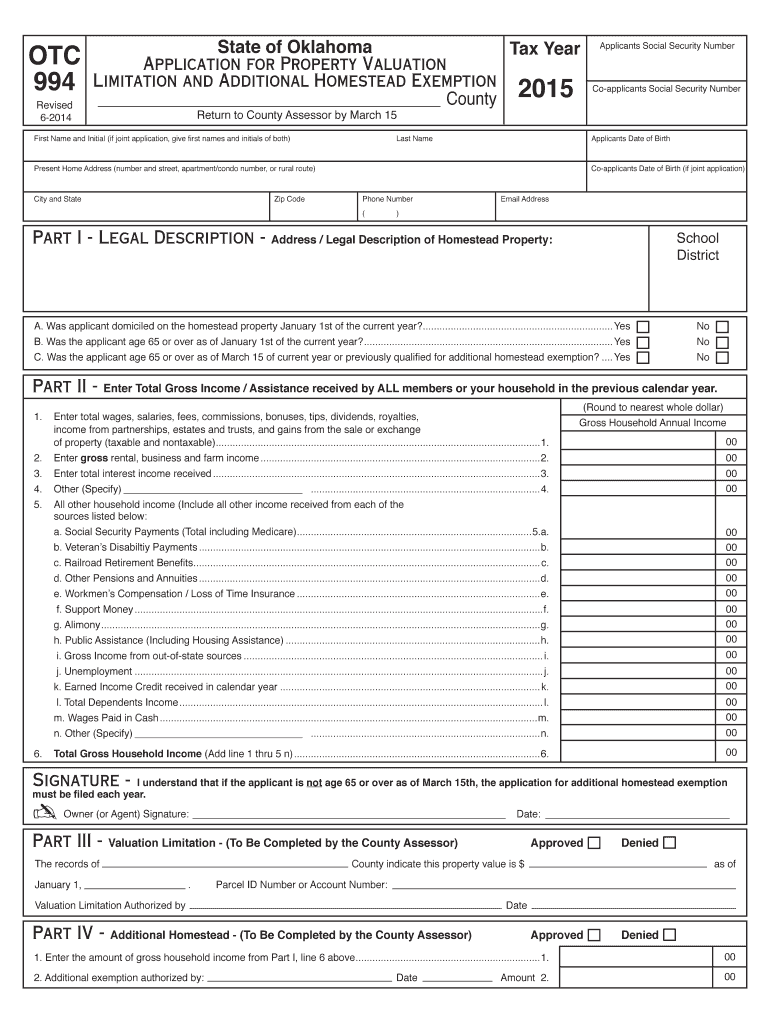  Oklahoma Tax Homestead Exemption  Form 2015