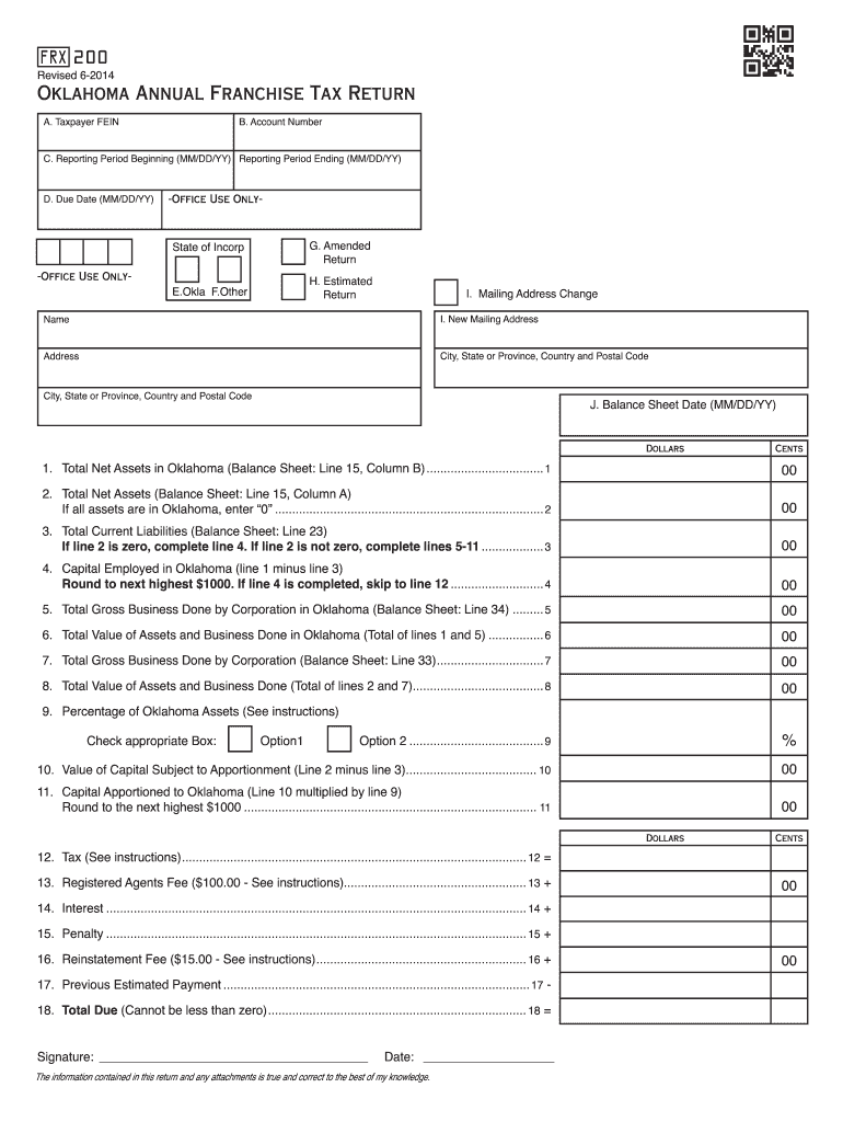  Oklahoma Form Franchise Tax 2020