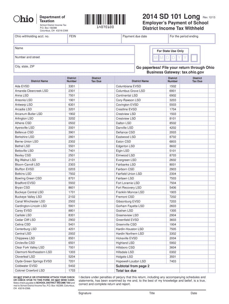  Oh Sd 101 Form 2016