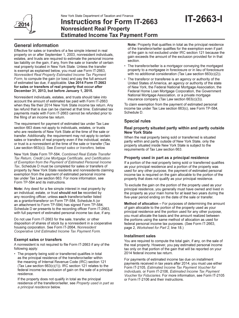  Form it 2663 IInstructions for Form it 2663 Nonresident Real Property Estimated Income Tax Payment FormIT2663I Tax Ny 2020