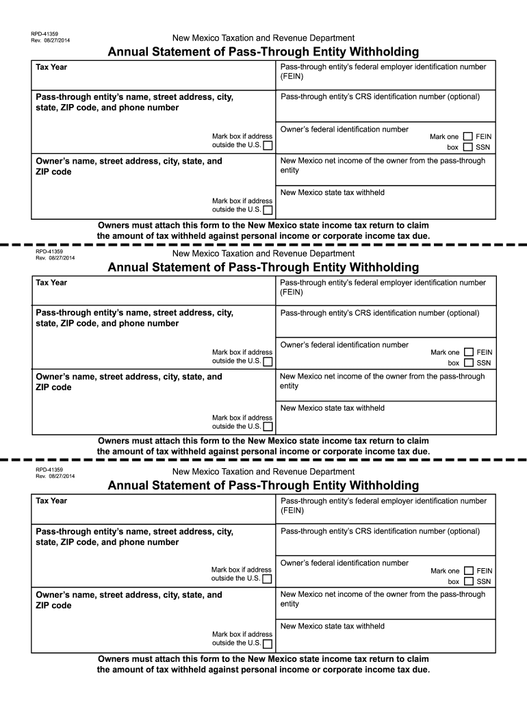  New Mexico Form Rpd 41359 2014-2024