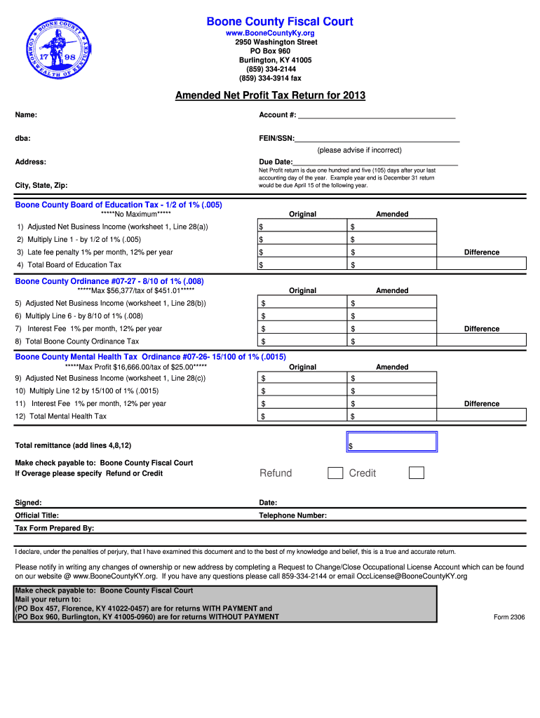  Ky Net Profit  Form 2013