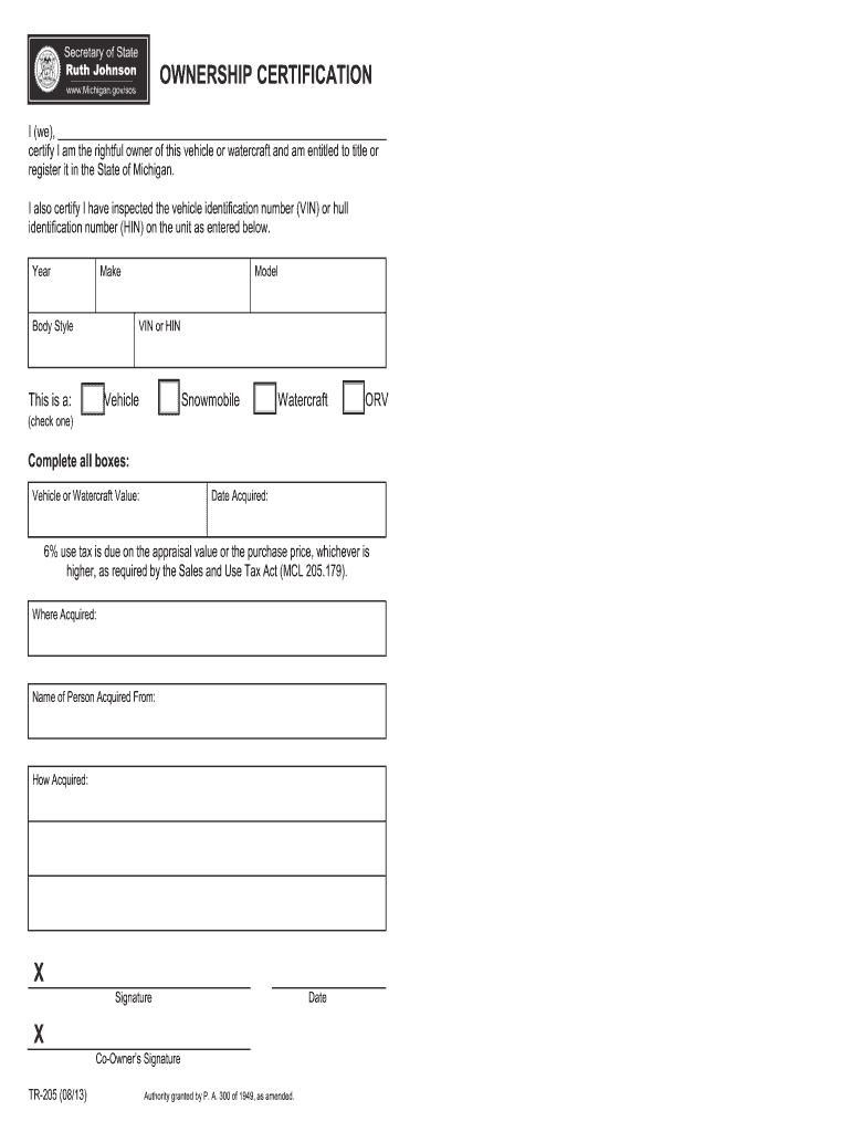 Get and Sign Printable Michigan Tr205 2013 Form