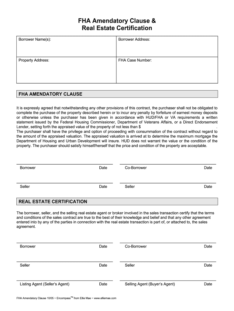  Fha Amendatory Clause Form 2005-2024