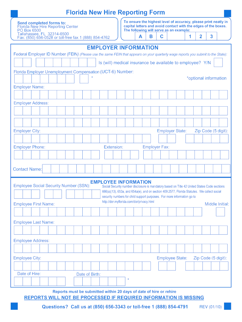  Florida New Hire Reporting Form 2010-2024