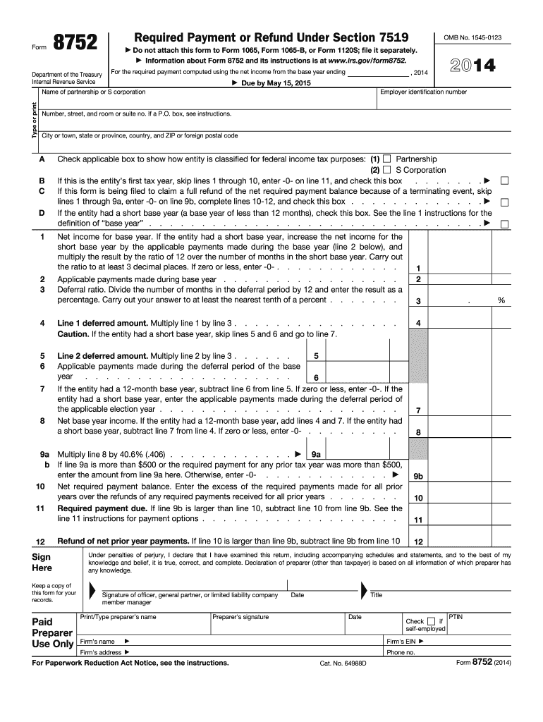 Get and Sign 8752 Form 2014