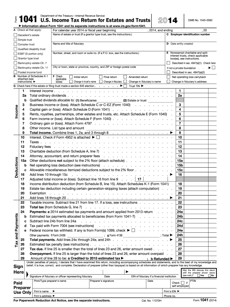  Irs Form 1041 2014