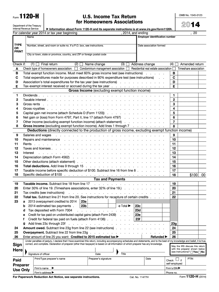  Form 1120 H 2014