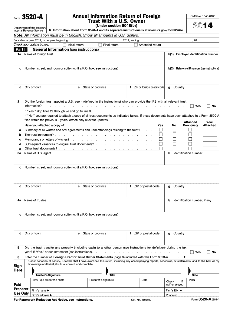  Annual Information Return of Foreign Trust with a US Owner IRS Gov 2014