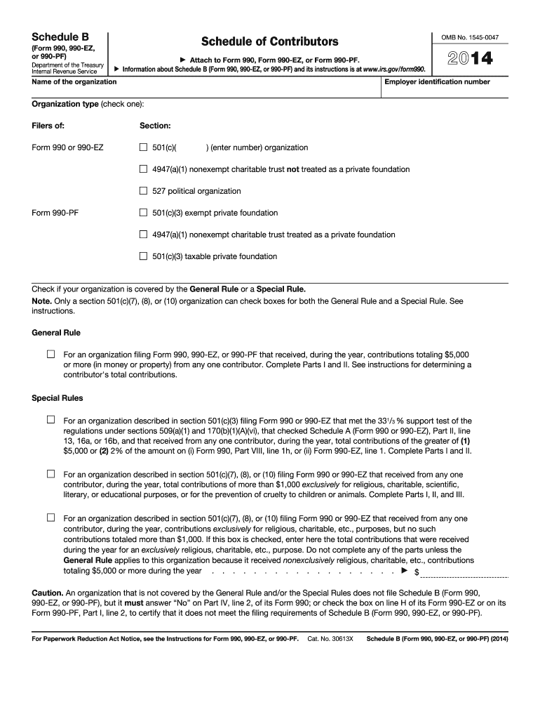  Irs Form 990 Schedule B 2014