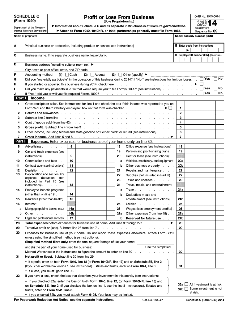  Schedule C Form 2014