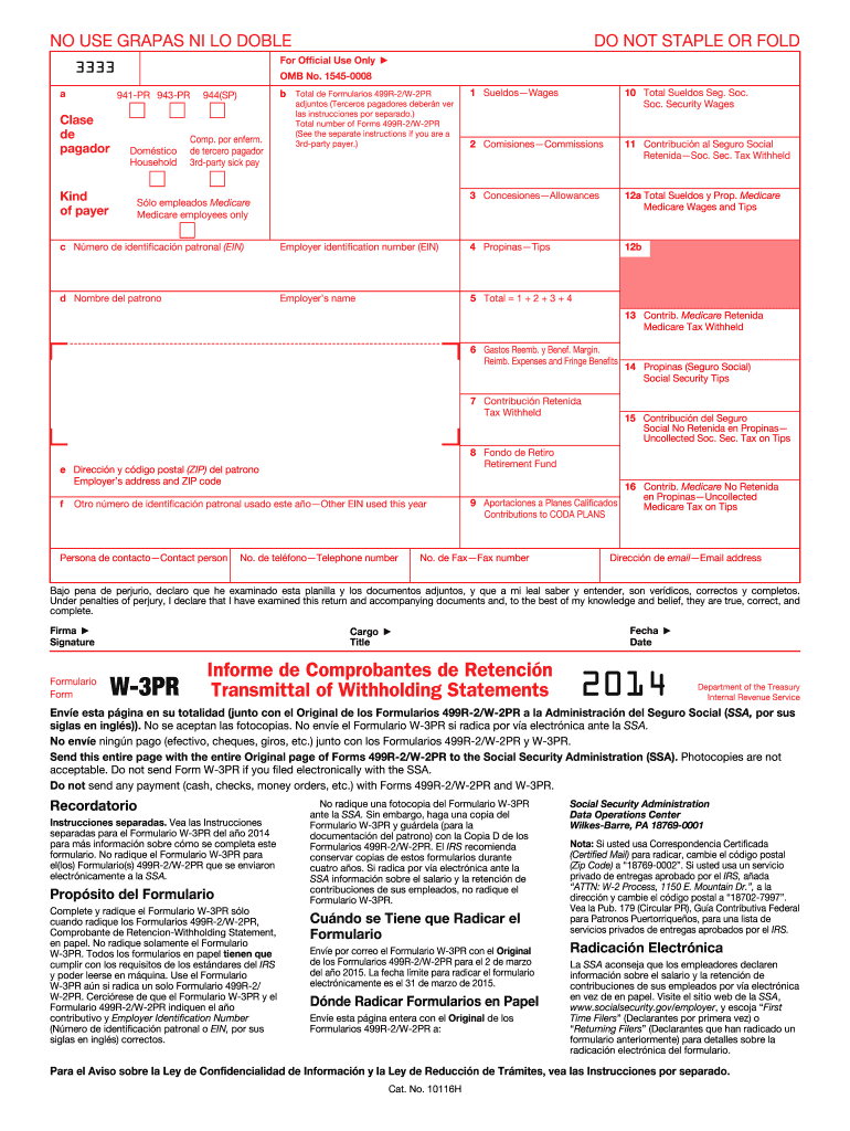  Form W 3 PR 2014