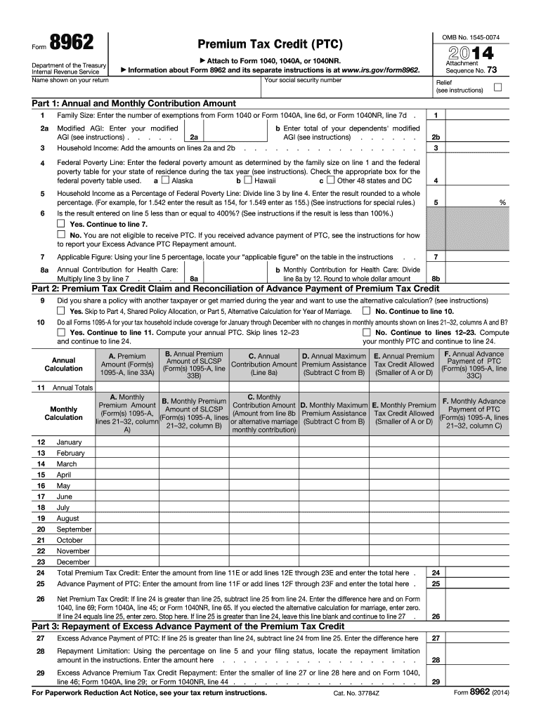 Form 8962 Fill Out And Sign Printable PDF Template SignNow