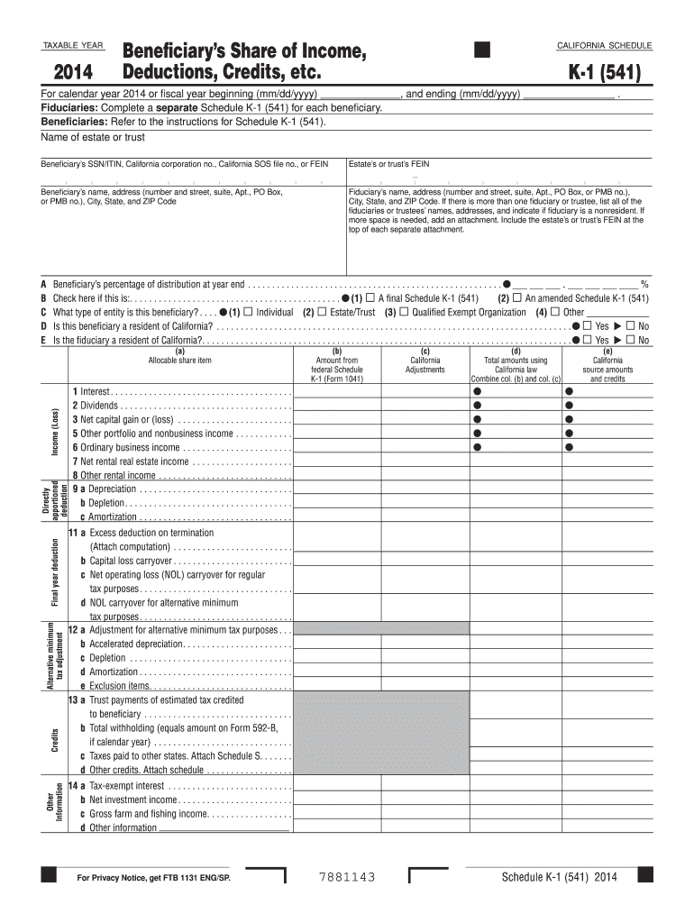  About Schedule K 1 Form 1041Internal Revenue Service 2014