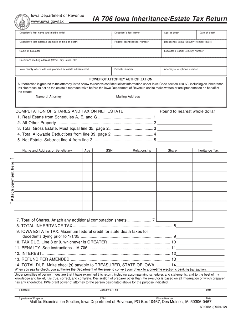 Get and Sign IA 706 Iowa InheritanceEstate Tax Return 2020-2022 Form