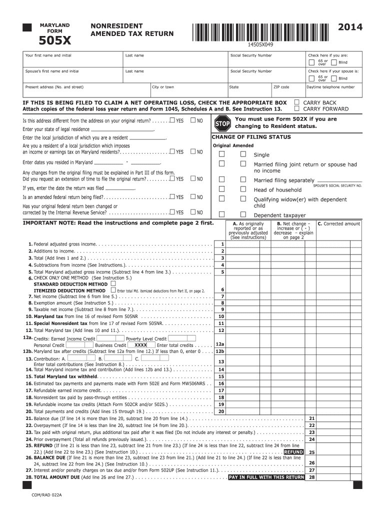  Maryland 505x Form 2020