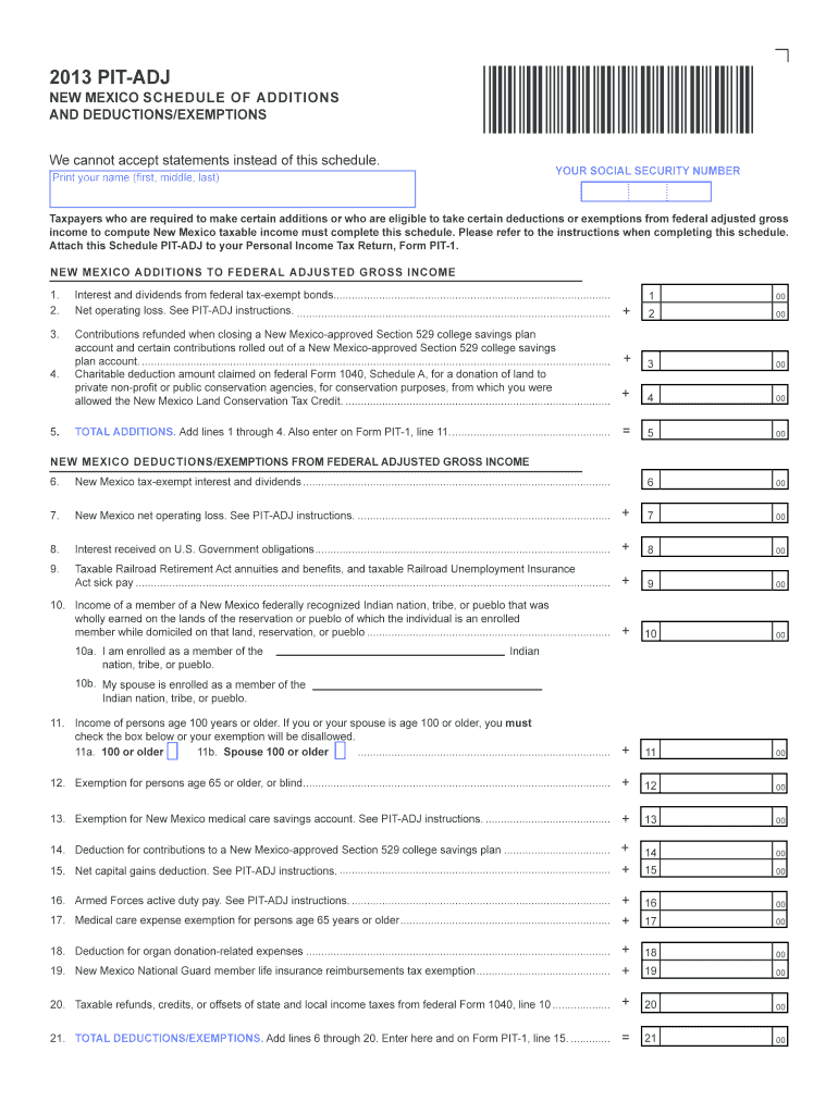  Pit Adj  Form 2013