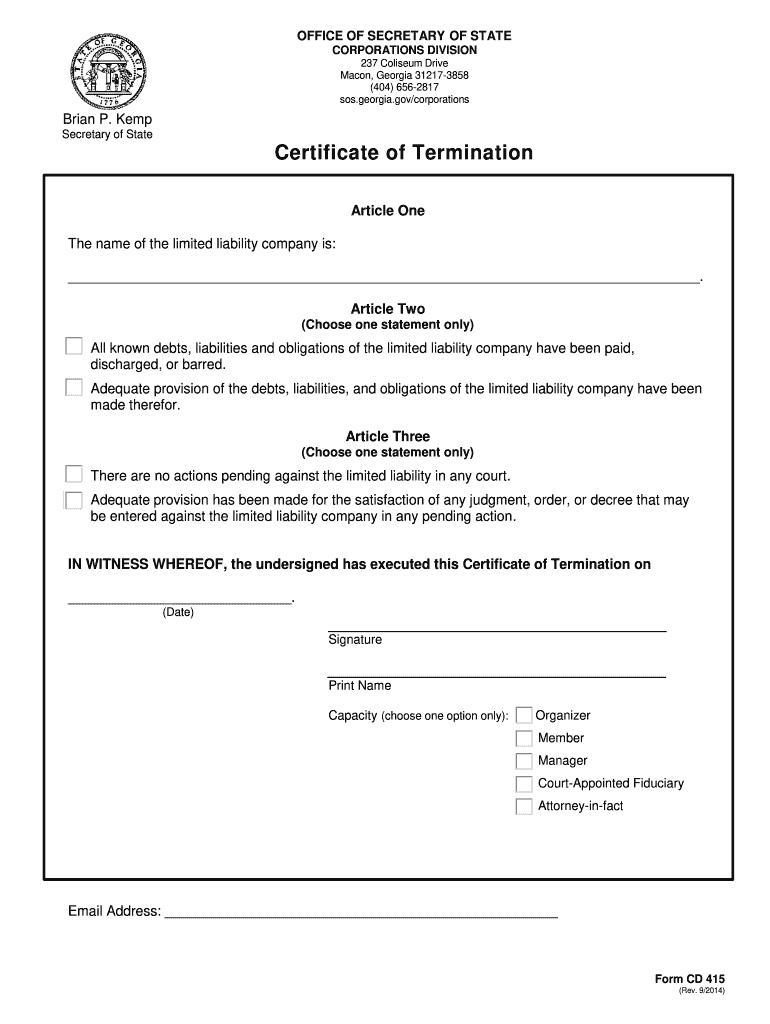  Georgia Form Termination 2019