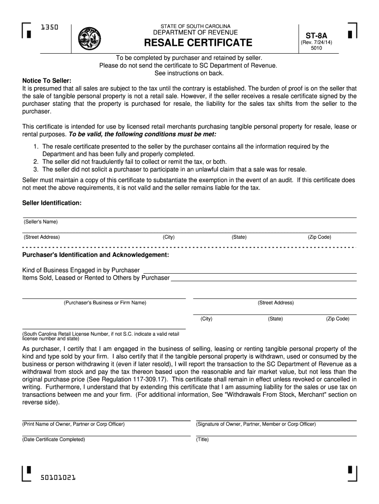  Editable Resale Certificate Sc Form 2018