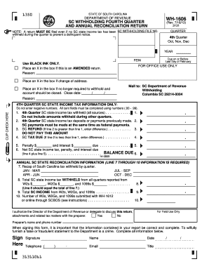 South Carolina Department of Revenue Form 1606