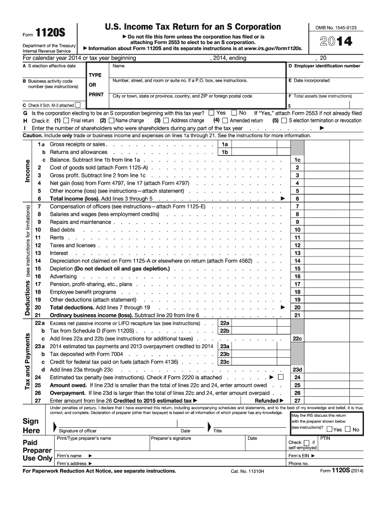  1120 S Form 2014