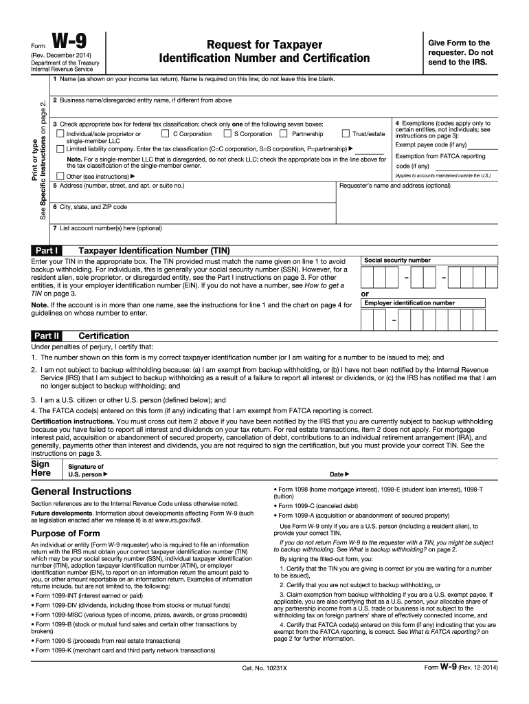 2016 W-9 form