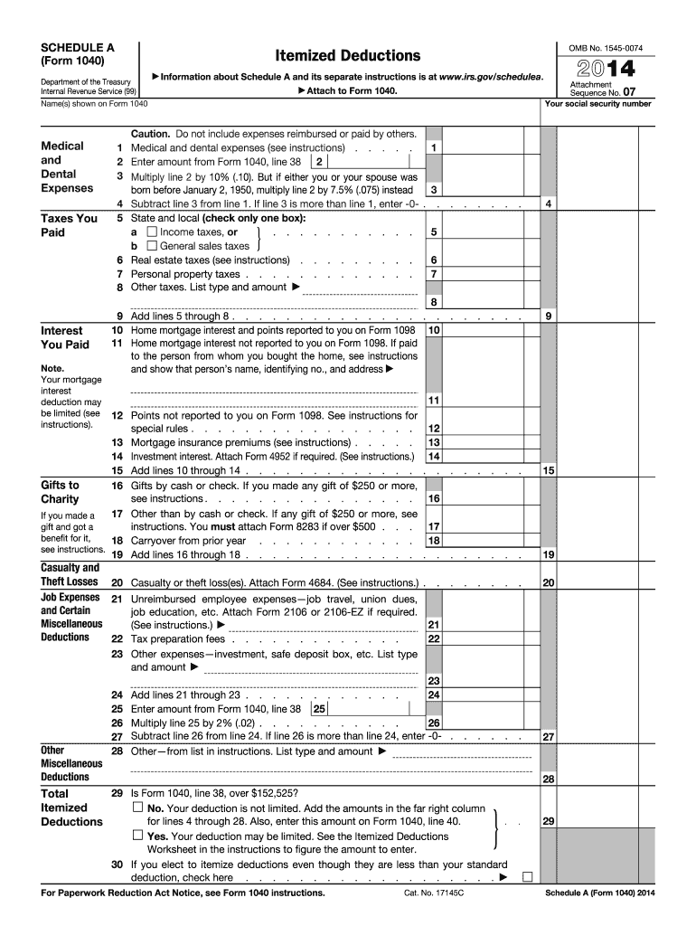  Irs Schedule Form 2014