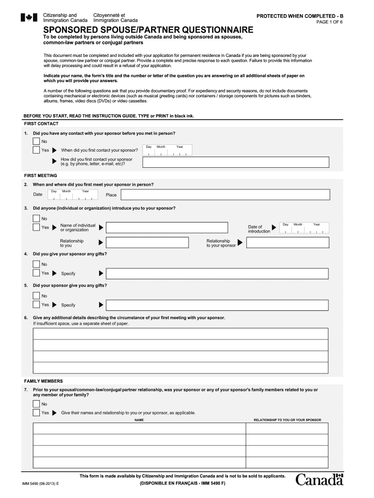  Canada Application Form Spouse 2013-2024