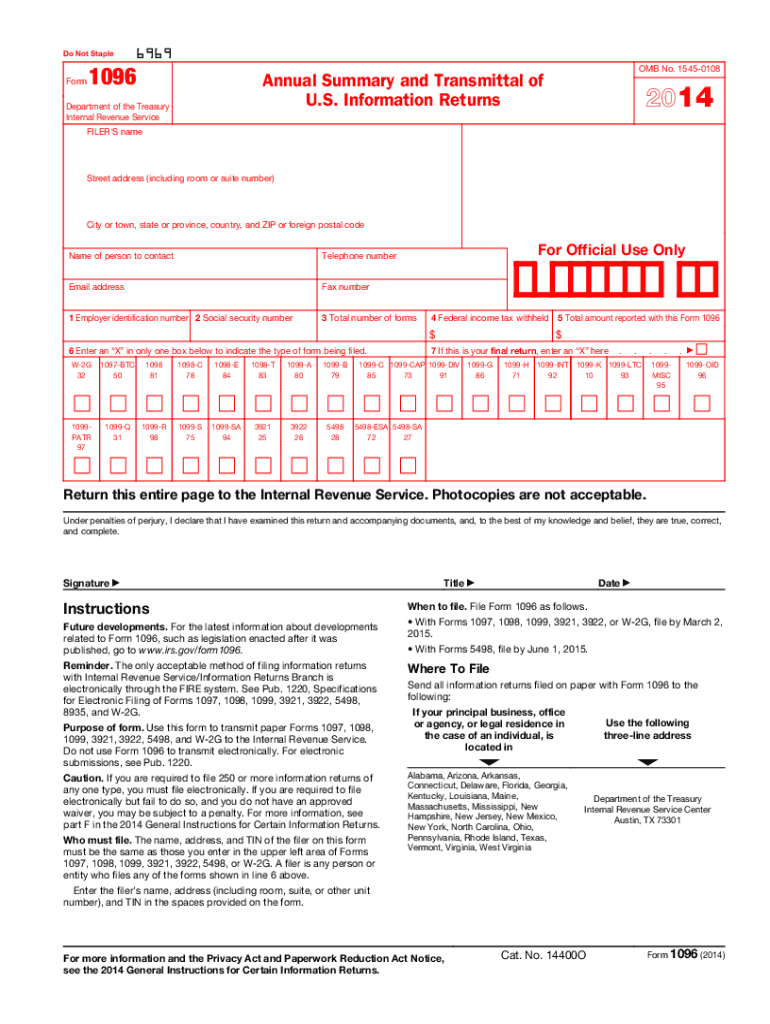  1096 Form 2014