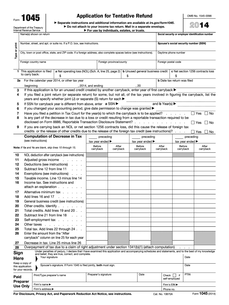 Get and Sign Form 1045 2014-2022