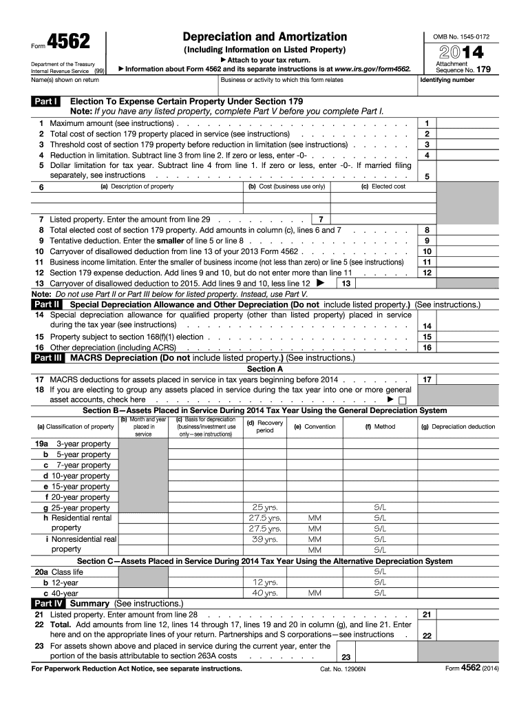  Irs 4562 Form 2014