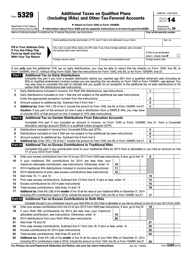  Irs Form 5329 2014