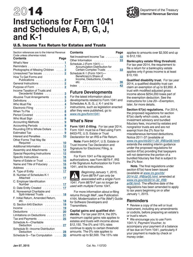  Irs Form 1041 Instructions 2014