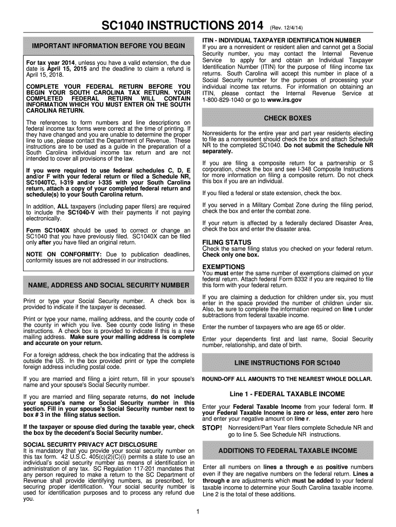  Sc Instructions Form 2014