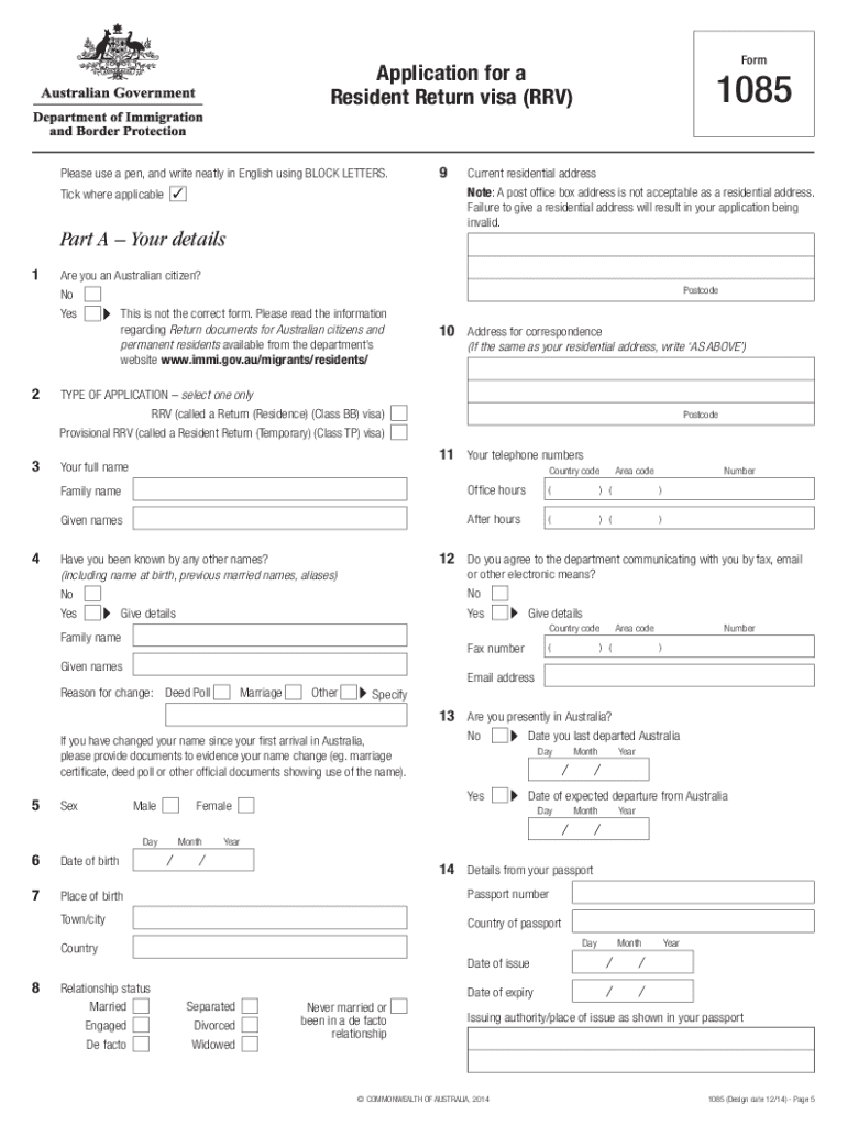 Applieaction for Resident Return Visa Form