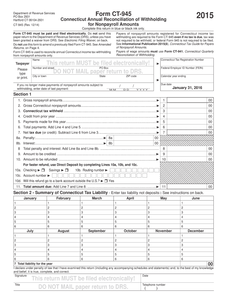  945 Drs Instructions  Form 2015