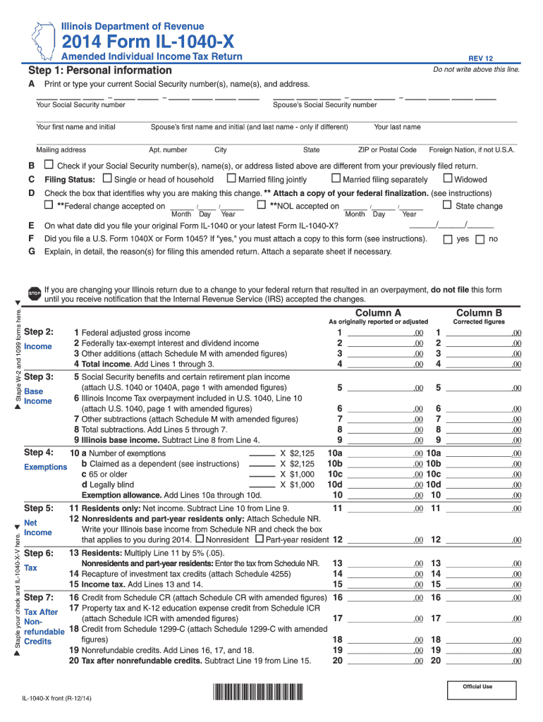  Il 1040x  Form 2014