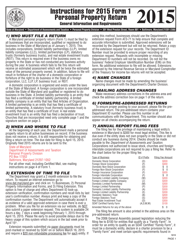  Md Personal Property Form 2015